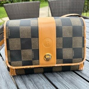 Rare Vintage Checked Fendi Accordion Crossbody Bag